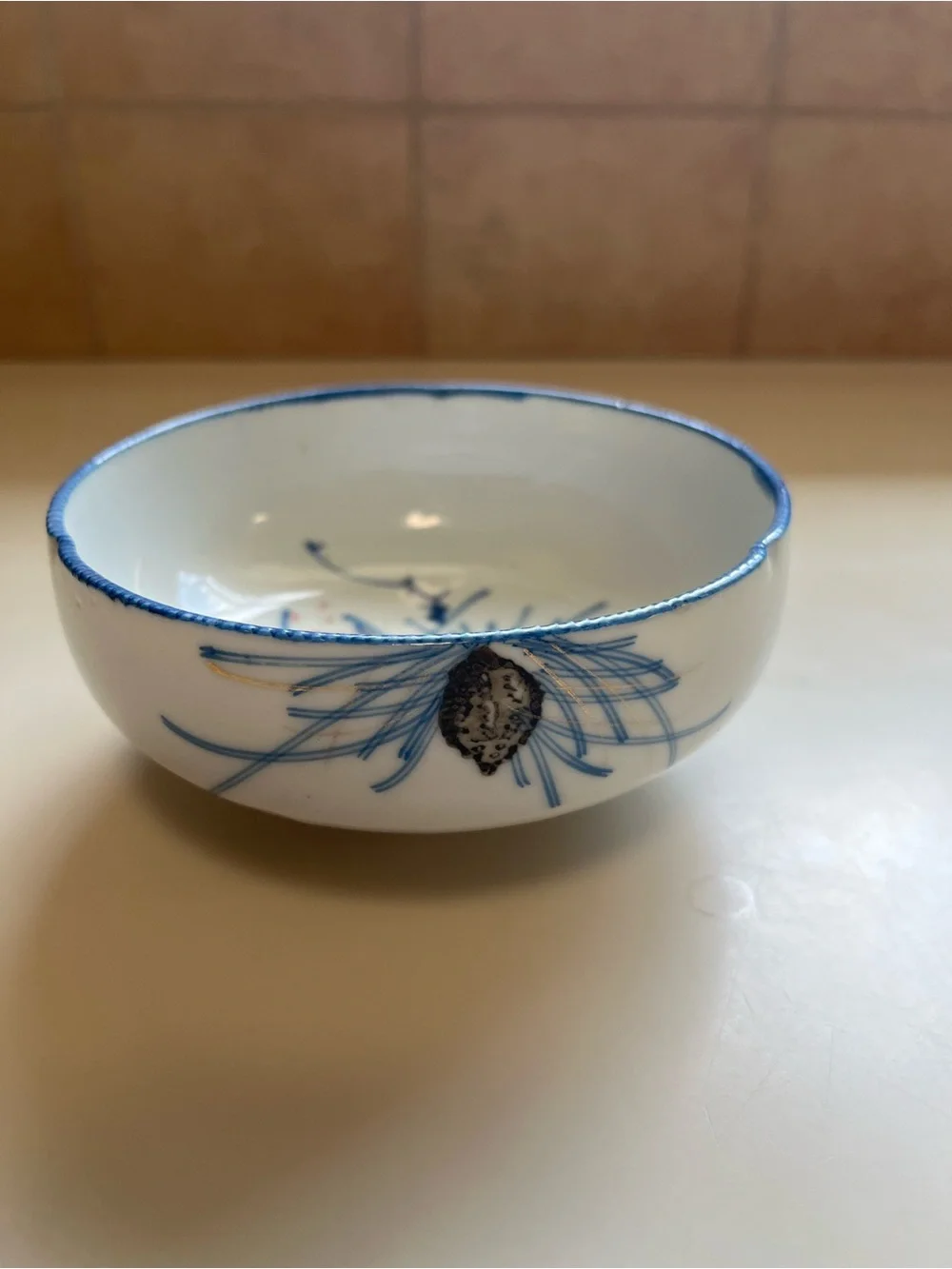 Vintage Japanese Blue and White Decorative Porcelain Bowl with Floral Motif